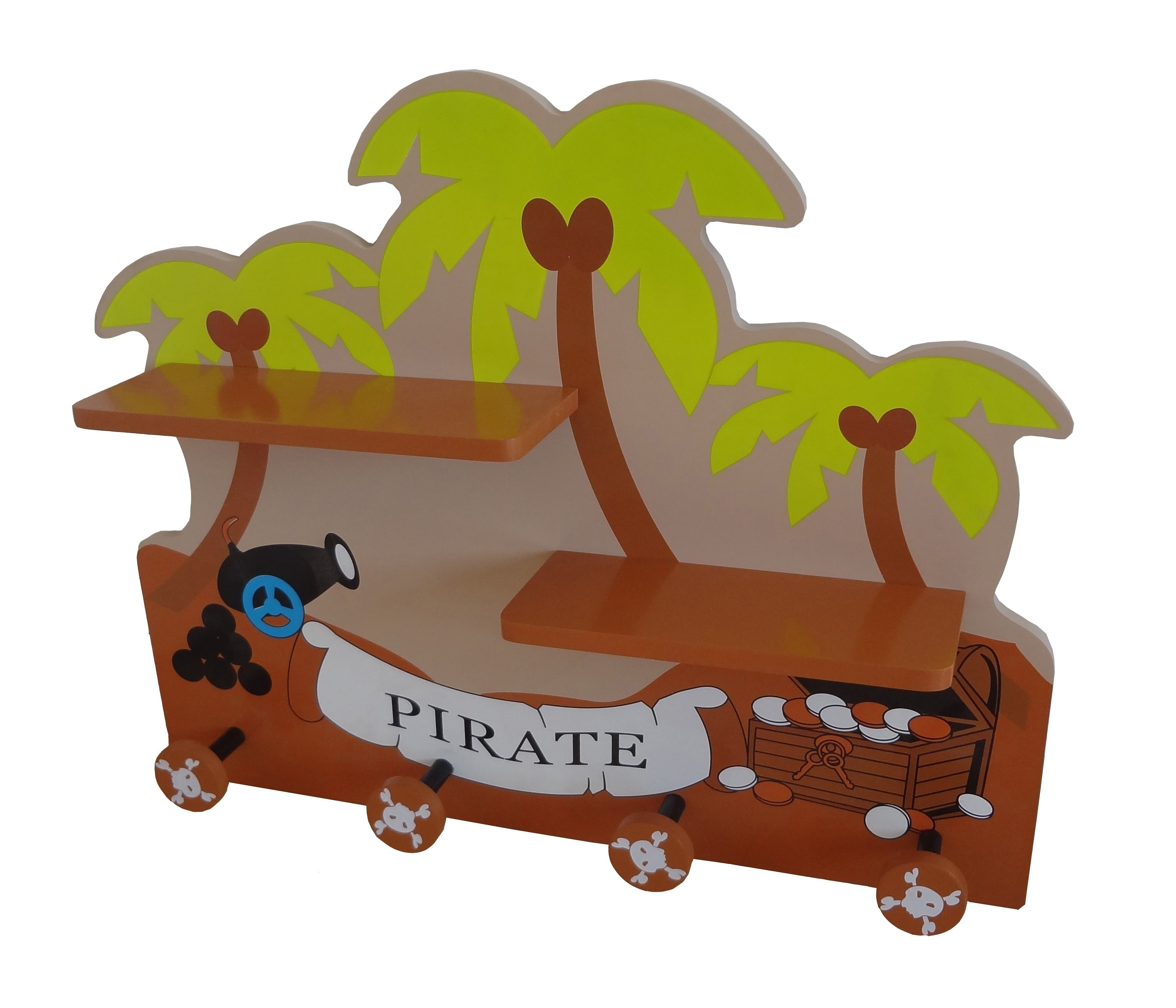 Bebe Style Children's Wooden Pirate Wall Mounted Shelf and Coat Hanger-0